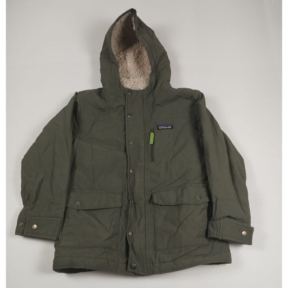 Patagonia Boys Size Medium 10 Black Infurno Deep Pile Fleece Lined Hooded Jacket